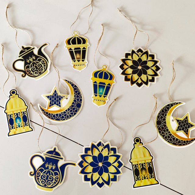 8 Stück Islamische Eid Geschenkanhänger in Blau mit Mond-Motiv als Ramadan und Eid al-Adha Dekoration - Bild 1