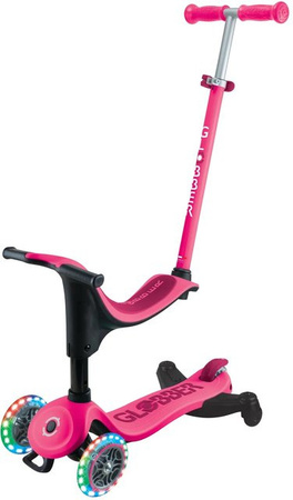 Globber Go-Up Sporty Lights 360 3in1 Aufsitzrad, Laufrad und Scooter mit LED-Rollen und Schiebestange, Pink