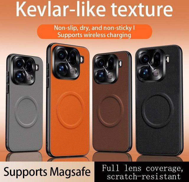 Magnetische MagSafe Schutzhülle aus mattem PU-Leder für OPPO Find X9, X9S, X8 Pro und X9 Ultra in Orange mit Metall-Linsenrahmen - Bild 1