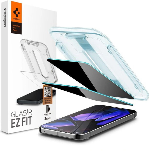 Spigen GlastR EZ FIT Privacy-Schutzfolie aus gehärtetem Glas für Google Pixel 9 Pro XL, 2er-Set, transparent - Bild 1