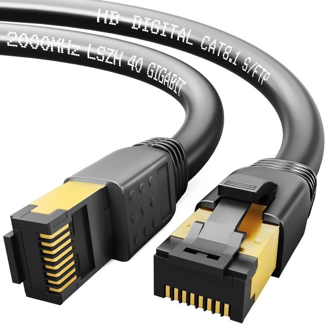 hb-digital CAT 8.1 Patchkabel LAN Ethernet S/FTP PimF LSZH Schwarz, Länge: 2 m - Bild 1