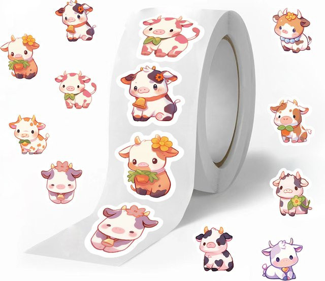 GOGOTU Milchkuh-Aufkleber in Multicolour, 500 Stück pro Rolle, süße Kawaii Umschlagversiegelungsaufkleber aus Papier für Schüler und Handbriefe - Bild 1