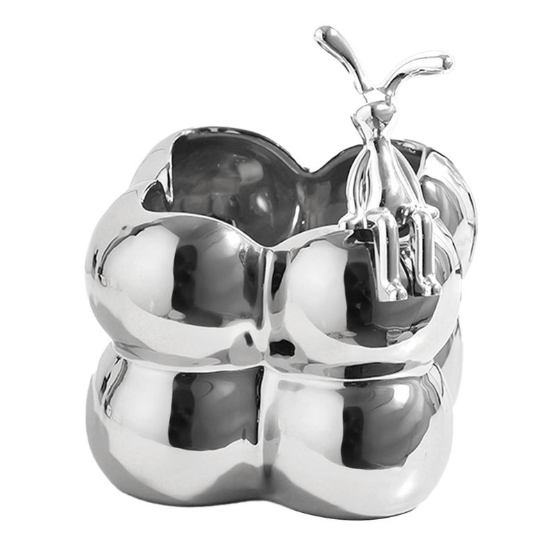 Moderne Keramik-Aufbewahrungsbox in Hasenform von OutsideWorld, Creme und Silber, dekorative Organizer-Box für Ostern - Bild 5