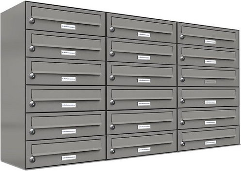 AL Briefkasten-System für 18 Parteien, Aufputzmontage, grau, B/H/T: 153,262 x 69,0 x 27,5 cm - Bild 1