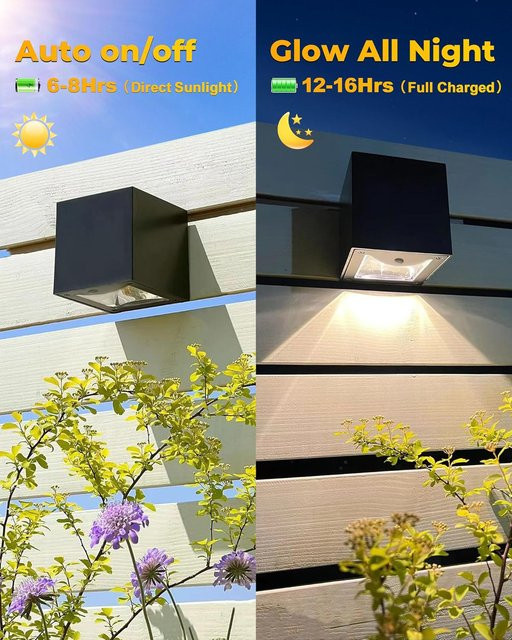LED Solar Außenwandlampe mit Bewegungssensor IP65 wasserdicht in Schwarz für Garten Balkon und Terrasse mit warmweißem Licht - Bild 1