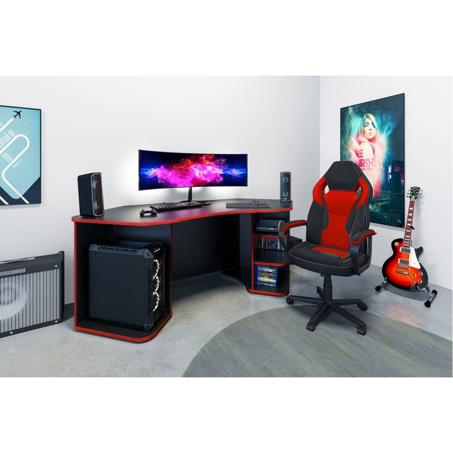 byLIVING Schreibtisch Thanatos modern in Anthrazit mit roten Kanten, B/T/H: 198 x 85 x 76 cm - Bild 6