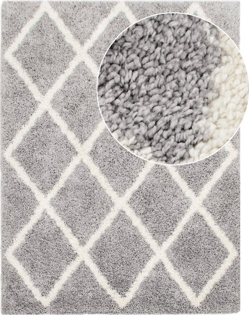 Hochflor-Teppich Arizona in Grau-Weiß mit Rautenmuster im Skandi-Stil, Breite: 60 cm, Länge: 100 cm - Bild 1