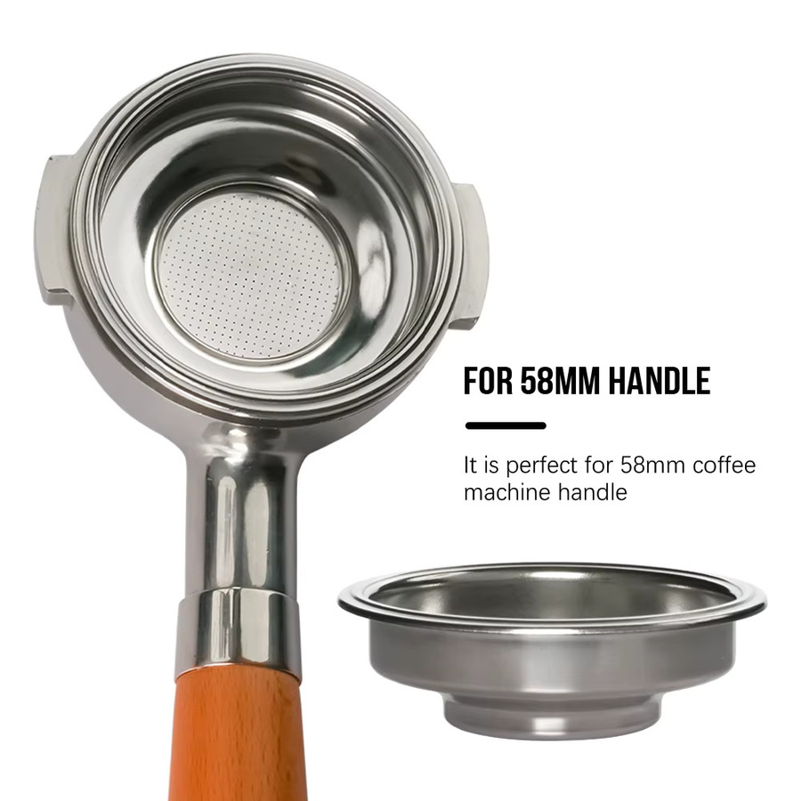 Dalinwell Druckbeaufschlagungs-Siebträger-Filterkorb für 1 Tasse Espresso, doppelwandig, Edelstahl, Silber, Durchmesser: 58 mm - Bild 2