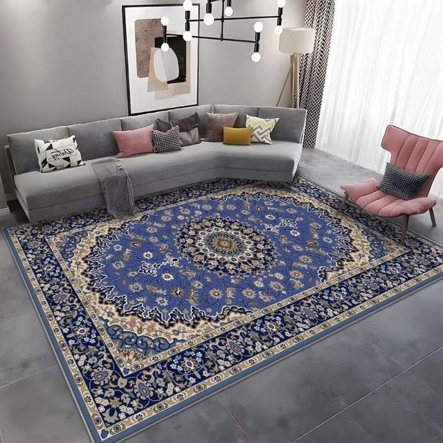 Bohemian Vintage Persischer Teppich Lodestar in Blau, maschinell gewebter Marokkanischer Wohnzimmerteppich aus Polyester, rutschfest und verschleißfest, B/T: 40 x 60 cm - Bild 1