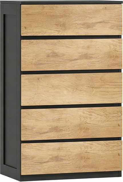 HOMCOM Kommode mit 5 Schubladen aus Holz in Schwarz und Eiche, B/T/H: 60 x 39 x 100 cm - Bild 1
