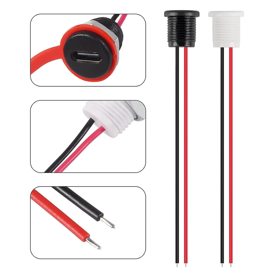 AOKIN 10er Set USB-C Weibliche Chassis 2pin Wasserdichte Ladebuchse ohne Terminal 3A - Bild 1