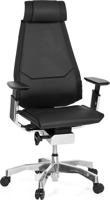 hjh OFFICE High End Bürostuhl GENIDIA PRO in Schwarz aus Leder mit Armlehnen - Bild 1