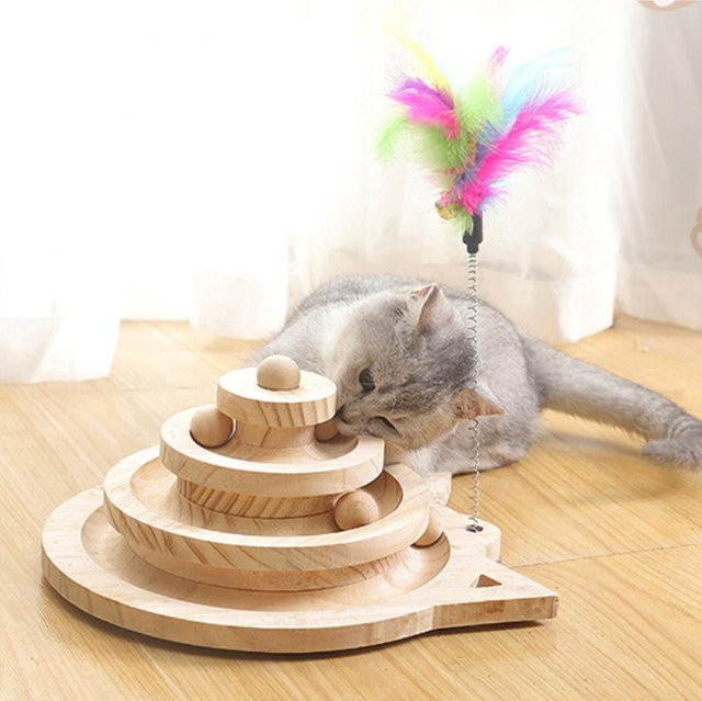 Booteely Holz Katze Spielzeug Turm Gleise Disc, 2/3 Ebenen - Bild 1