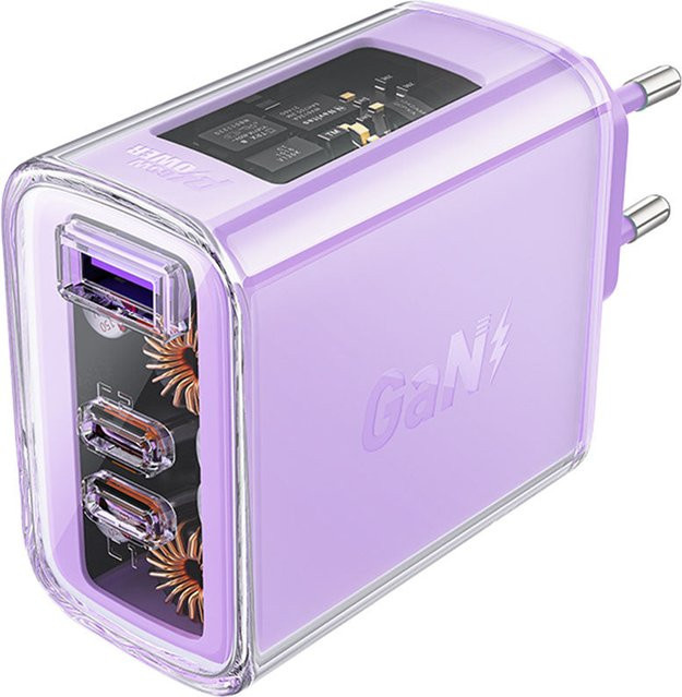 Acefast A45 Exploration GaN Netzladegerät 65W mit 1 x USB-A und 2 x USB-C in Lila/Transparent - Bild 1