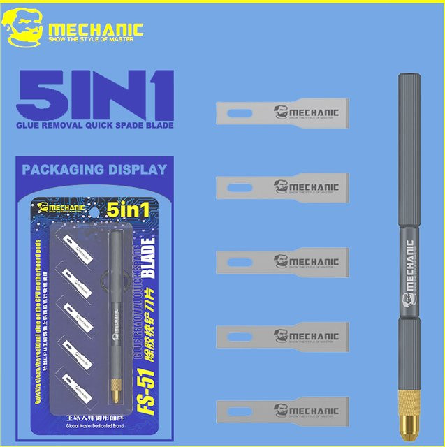 MECHANIC FS-51 Professionelles Schaufelmesserset aus Edelstahl in Silber zum Entfernen von Leiterplattenkleber und zur IC-CPU-Entschleimung - Bild 1