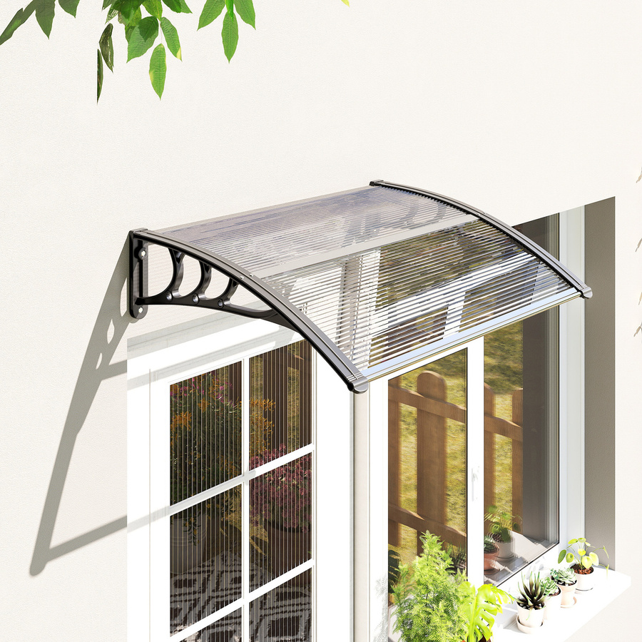 Aosom Pultvordach Terrassenüberdachung aus Polycarbonat und Aluminium, Transparent/Schwarz, B: 100 cm, T: 75 cm - Bild 2