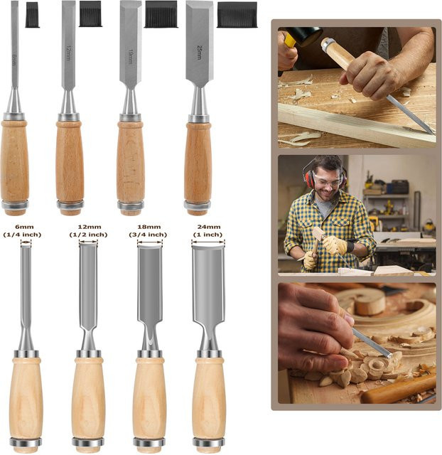 4-teiliges Holzmeißel-Werkzeug-Set von Hands DIY mit Holzetui für Holzschnitzarbeiten und Tischlerarbeiten - Bild 1