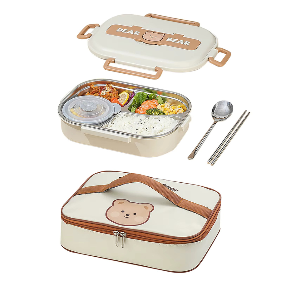 Isolierte Bento-Box aus 304 Edelstahl mit 4 Fächern in Silber - Bild 3