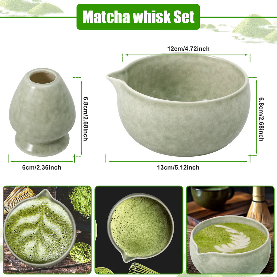Willstar Matcha-Tee-Set aus Keramik mit Schüssel, Schneebesen und Ständer in Grün - Bild 4