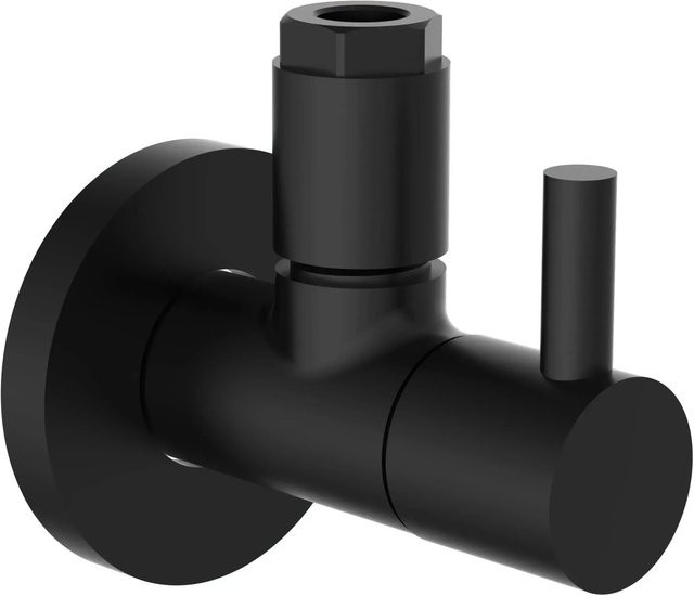 Kirchhoff Universal Eckventil für Kalt- und Warmwasserleitungen aus Messing Schwarz Matt 1/2" wandmontiert - Bild 1