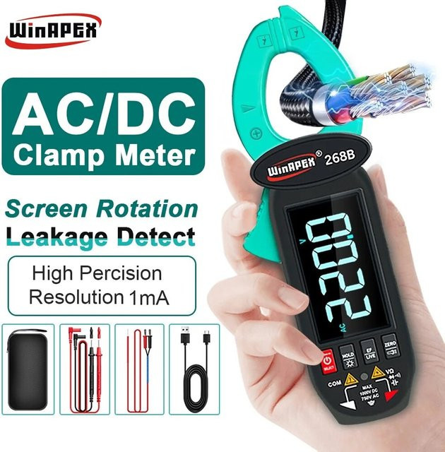 WINAPEX DC AC 0,1 mA Hochpräzises Zangenmessgerät True RMS Digitalmultimeter mit Stromleckerkennung in Grün - Bild 1