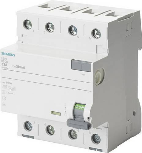 Siemens 5SV3642-4 Fehlerstrom-Schutzschalter RCD 4-polig 25A 0,3A 400V in Weiß - Bild 1