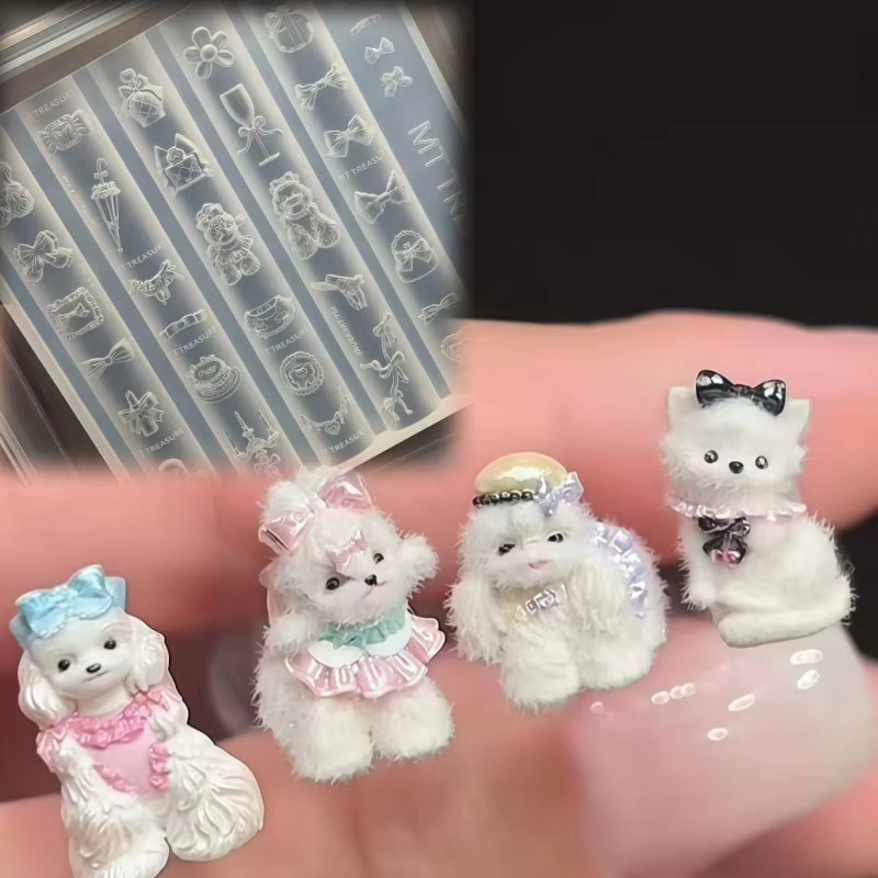 Silikonform für Nagelkunst und Desserts, Malteser-Hundeschleife und Katzen-Spitze, transparent - Bild 2