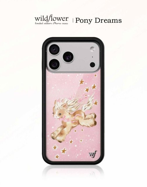 Wildflower INS Pony Dreams Handyhülle für iPhone 12 bis 17 Pro Max Plus, Rosa Pferd mit glänzenden Sternen, stoßfeste WF-Hülle - Bild 1