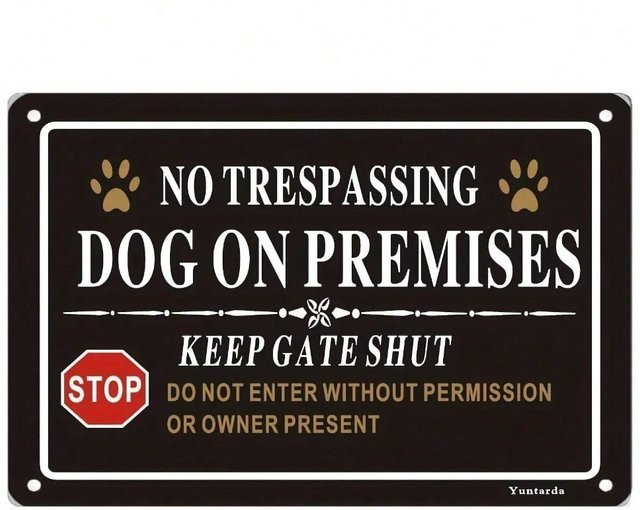 Yuntarda No Trespassing Hundewarnschild aus Metall mit Pfotenabdruck-Design, Schwarz, B: 20,3 cm, H: 30,5 cm - Bild 1
