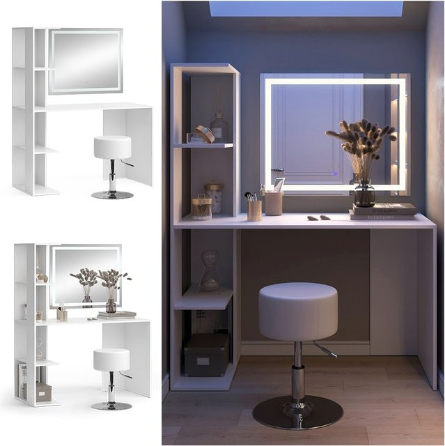 Vicco Schminktisch Tower Weiß mit LED-Spiegel und Hocker B: 122 cm, T: 55 cm - Bild 1