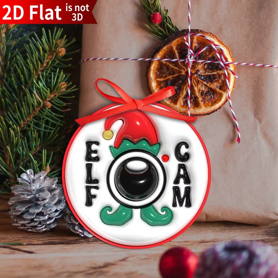 DUTRIEUX Weihnachtsschmuck Elfenkamera aus Acryl mit rotem Band, 2D flacher Baumschmuck für deine Weihnachtsdekoration - Bild 2