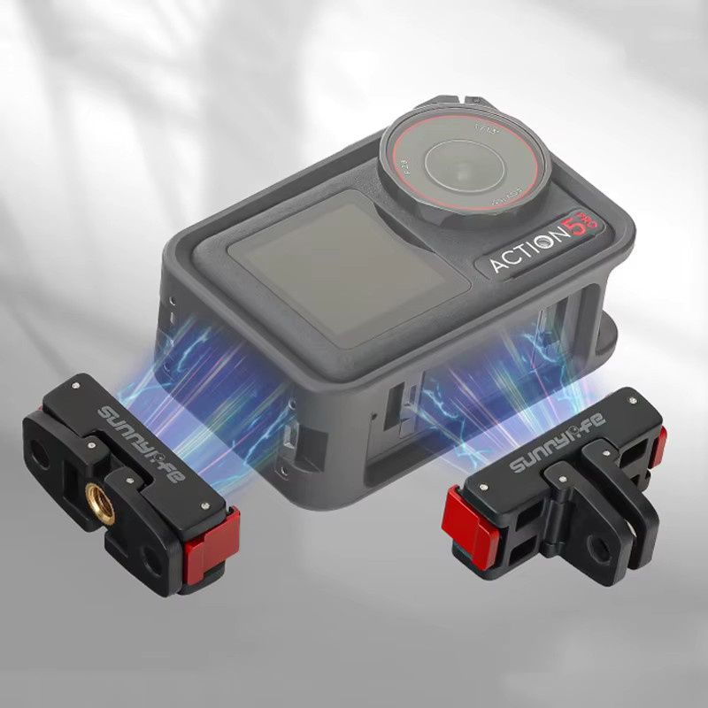 Faltbare magnetische Adapterhalterung für DJI OSMO 360, Action 5 Pro, 4 und 3 in Schwarz – Schnellverschluss-Halterung für Kamera-Stative und Selfie-Sticks - Bild 2