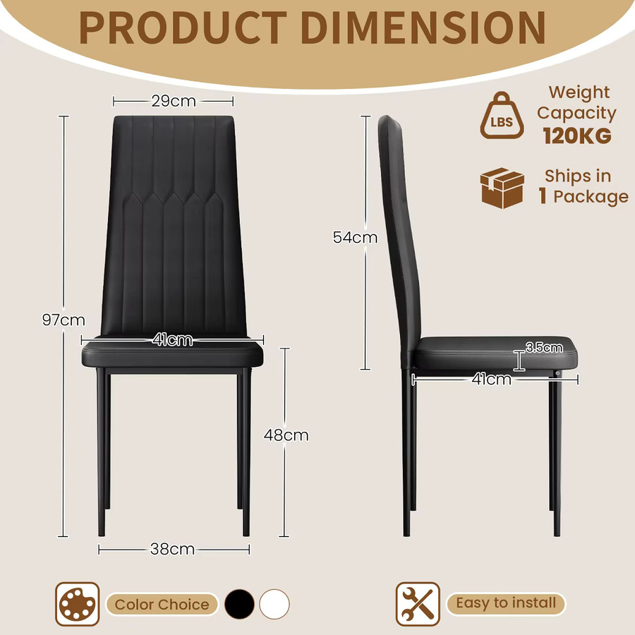 Homfa 4er-Set moderne Esszimmer-Akzentstühle aus Leder in Weiß - Bild 3