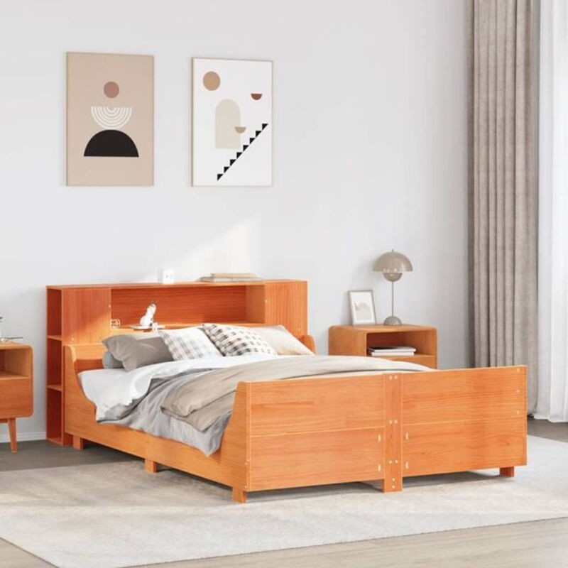 Massivholzbett vidaxl aus Kiefernholz in Braun, B/T: 135 x 190 cm - Bild 1