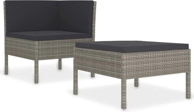 vidaXL 2-tlg Garten-Lounge-Set aus Poly Rattan in Grau mit Auflagen und L-Form - Bild 1