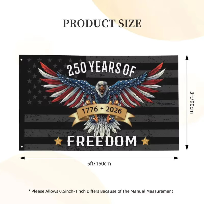 VIKAMA Wandteppich 250 Jahre Freiheit 1776-2026 mit Adler und US-Flagge, Patriotische Wanddekoration aus Polyester, Mehrfarbig, B: 150 cm, H: 100 cm - Bild 5