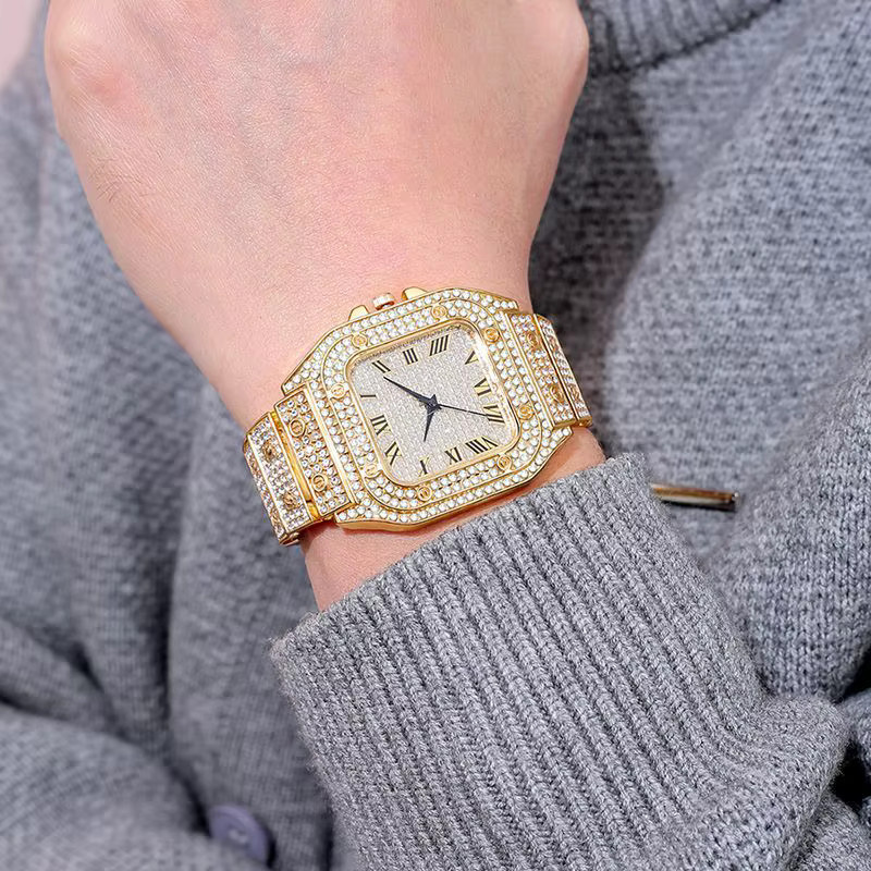 TVK Armbanduhr, Gold, Edelstahl, Quarz, Eckig, Zirkonia, Kristall, Herren - Bild 1
