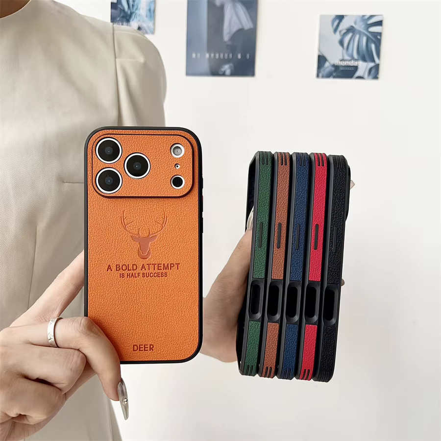 Xeber Leder-Telefonhülle mit Lammfell-Design für iPhone 11 bis iPhone 17 Pro Max Plus, Farbe: Braun, stoßfeste Abdeckung mit Objektivschutz - Bild 3