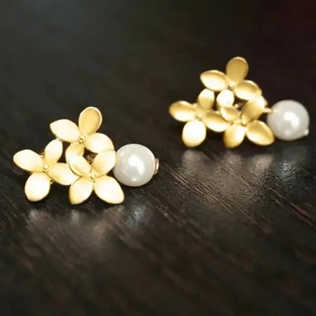 Huitan Ohrringe, Blumen Design, Perle, Gold, Damen - Bild 1