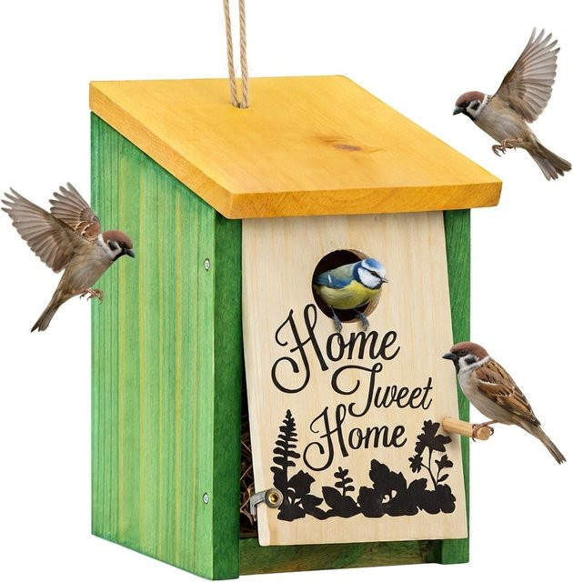 Relaxdays Nistkasten aus Tannenholz und Stahl in Grün mit Home-Tweet-Home-Aufschrift B: 22 cm, T: 12 cm, H: 15 cm - Bild 1