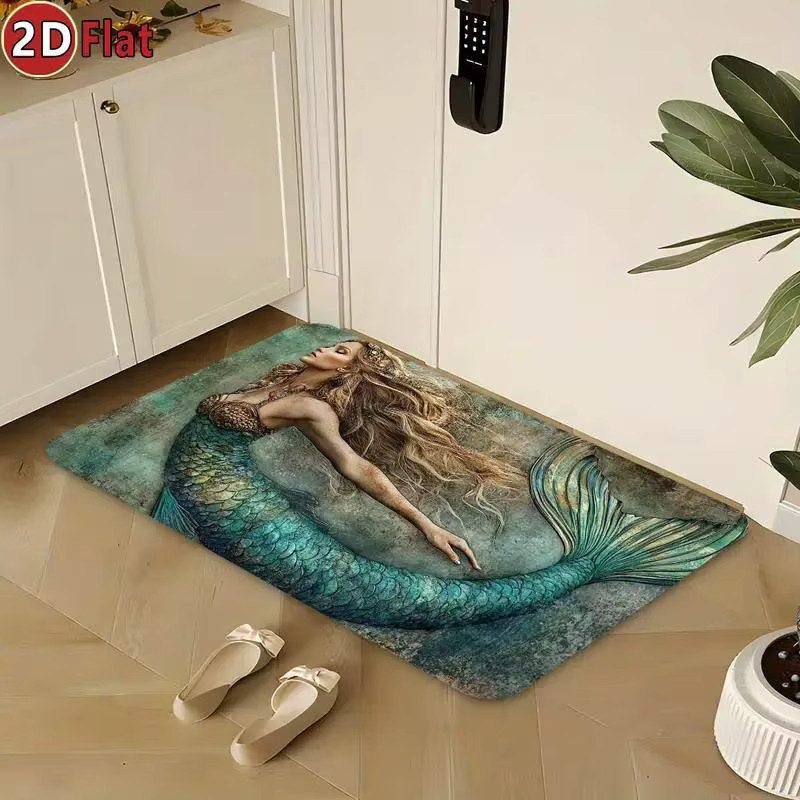 VIKAMA Mermaid 3D Fantasy Art Fußmatte, rutschfeste Dekomatte aus Polyester in Blau, B/T: 60 x 40 cm - Bild 3