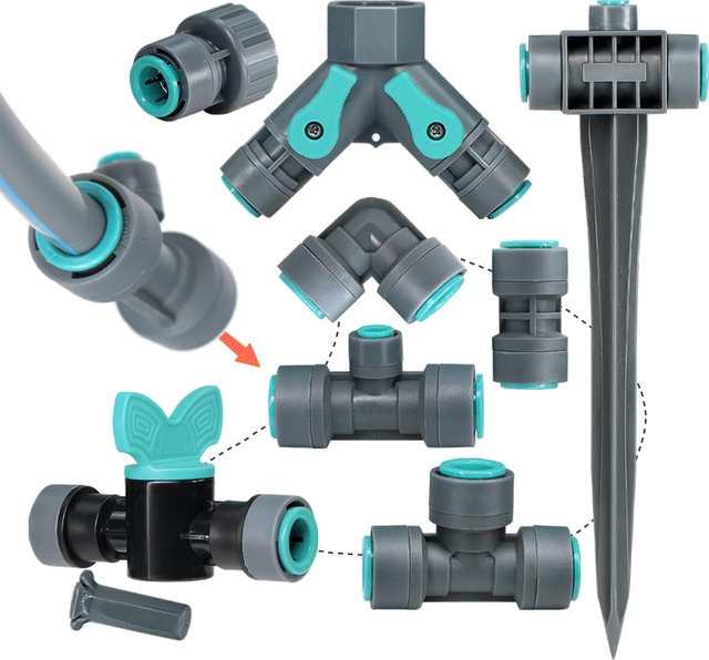 MUCIAKIE PE Schlaucharmaturen und Wasseranschluss-Adapter 3/8 Zoll für 9/12mm PE Rohre mit Reduzierstück, T-Stück und Winkelarmaturen aus Kunststoff - Bild 1