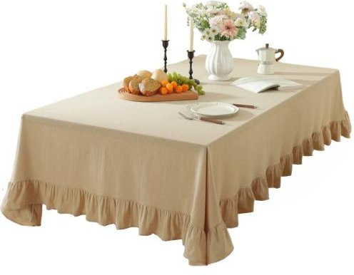 Caihezhi Tischdecke aus Baumwollmischung mit Rüschen in Beige, Rechteckig, 90 cm - Bild 1