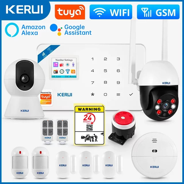 KERUI W181 Smart Home Alarmsystem mit WIFI und GSM, Tuya Smart Sicherheitssystem inklusive Bewegungsmelder, Türsensor und IP Kamera, kompatibel mit Alexa und Google, Farbe: Weiß - Bild 1