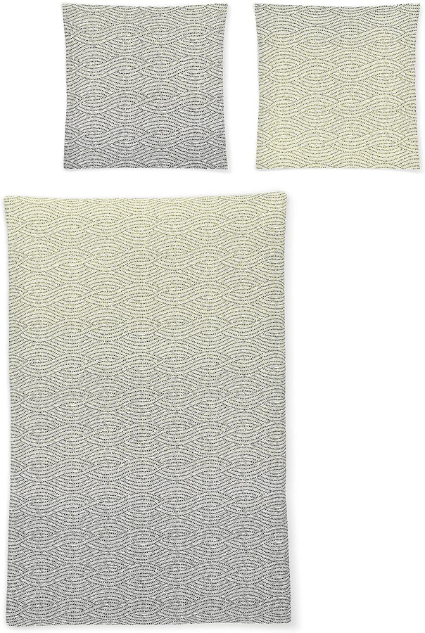 Irisette Feinbiber Bettwäsche Feel mit Strickmuster in Beige und Grün, Set bestehend aus Bettbezug und Kissenbezug, B/H: 155 x 220 cm, Kissen: 80 x 80 cm - Bild 1
