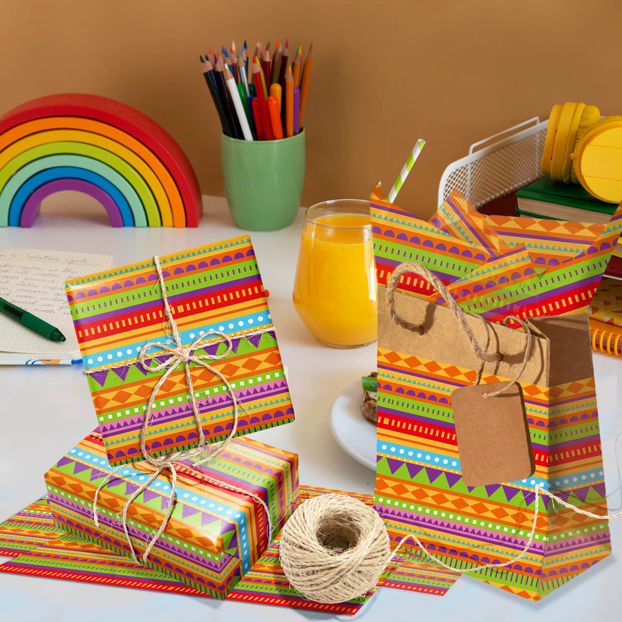 Buntes Seidenpapier mit mexikanischen Streifen für Geschenkverpackungen und Blumendekoration, Mehrfarbig - Bild 2