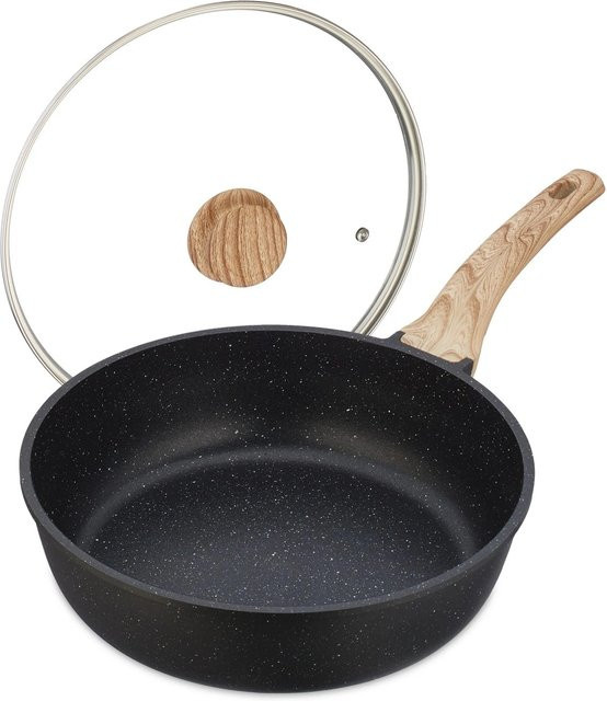 Relaxdays Schmorpfanne aus Aluminium mit Marmorbeschichtung und Deckel, Schwarz, Induktionsgeeignet, B: 48 cm, T: 29,5 cm, H: 14 cm - Bild 1