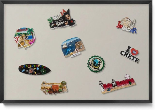 Tulup Magnettafel Magnetboard für Reisemagnete in Cremefarben mit schwarzem Rahmen, B: 60 cm, H: 40 cm - Bild 1
