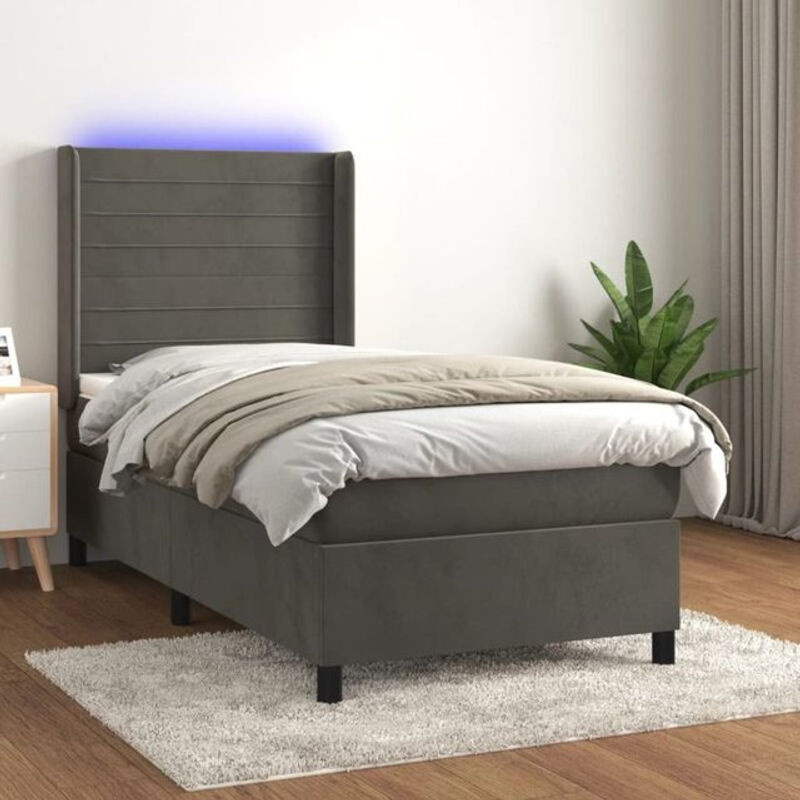 Vidaxl Boxspringbett mit Matratze aus Samt in Dunkelgrau, B/T/H: 80 x 200 x 128 cm - Bild 1
