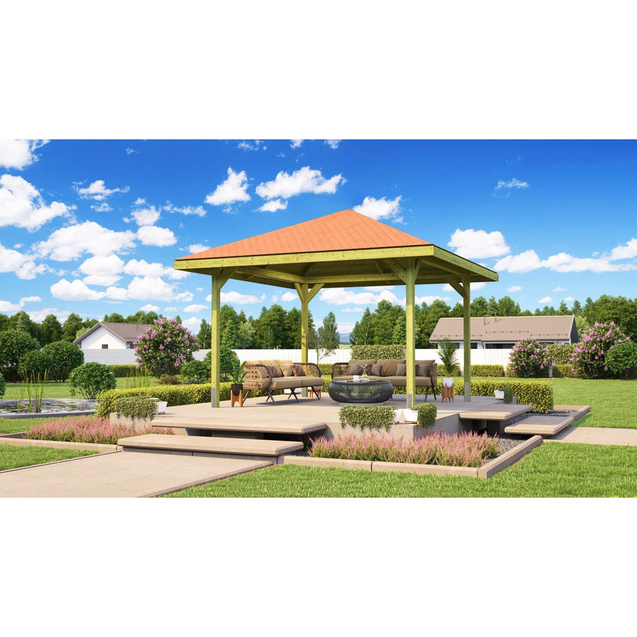 Weka Gartenoase 651 Spar-Set aus Massivholz inklusive Dachschindeln in Rot, B/T: 380 x 380 cm - Bild 2